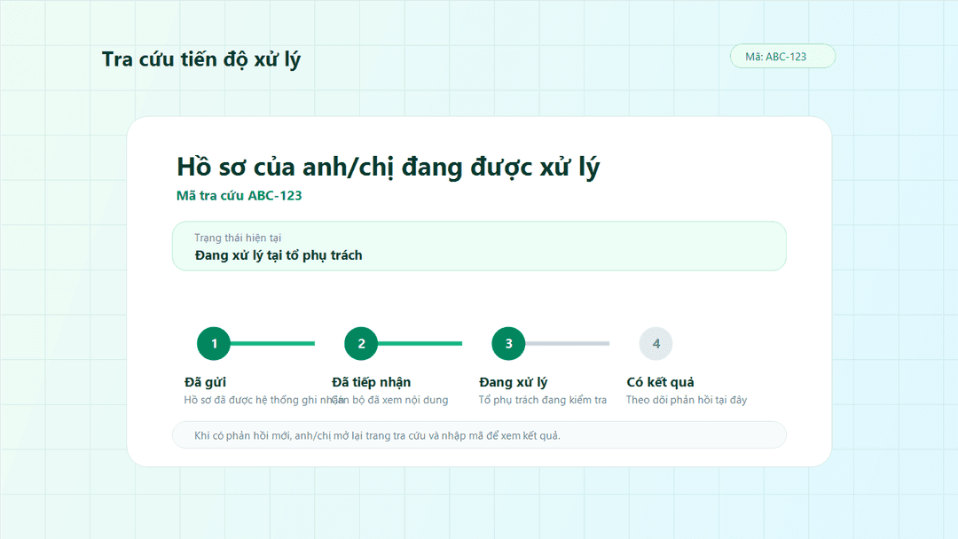 Màn hình theo dõi tiến độ xử lý hồ sơ