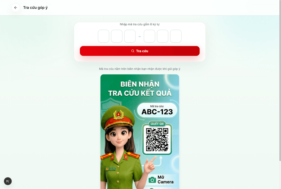 Màn hình mã tra cứu sau khi gửi hồ sơ